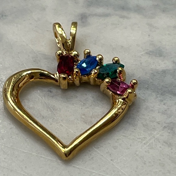 Gold Heart Pendant Charm Multi Color Gemstones VTG Style Rainbow Heart  Charm - Picture 5 of 9